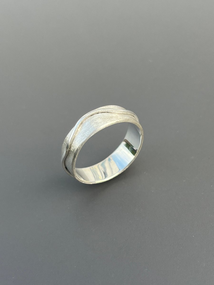 Silver Wave Ring, silver band, 6mm wide silver band, unisex ring, wedding ring
