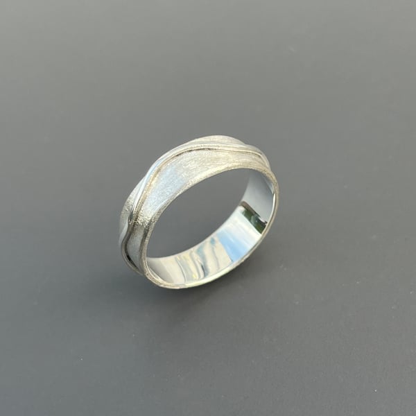 Silver Wave Ring, silver band, 6mm wide silver band, unisex ring, wedding ring