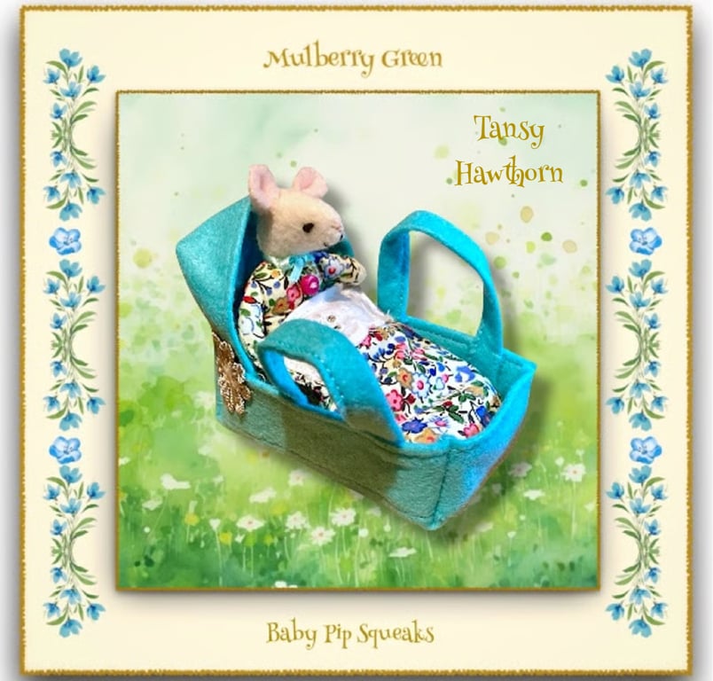 Tansy Hawthorn - a Baby Pip Squeak in a Turquoise Carry Cot