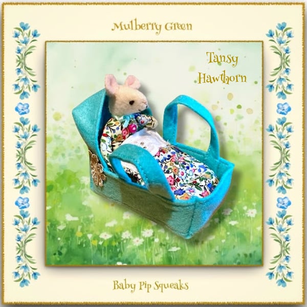 Tansy Hawthorn - a Baby Pip Squeak in a Pink Carry Cot