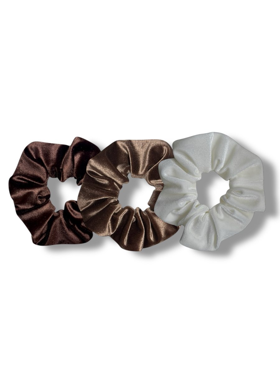 Set of 3 - Chocolate, Mocha & Ivory Velvet Scrunchies - Large