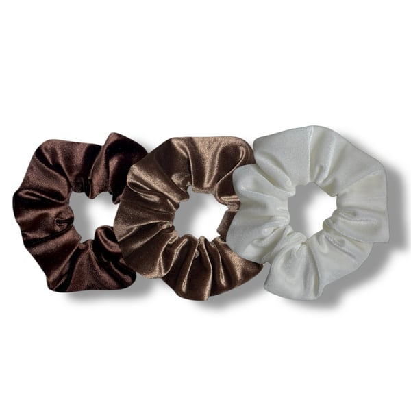 Set of 3 - Chocolate, Mocha & Ivory Velvet Scrunchies - Large