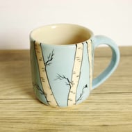 Small Coffee Mug - Birch Tree and Birds 