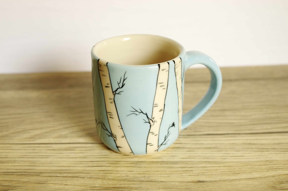 Small Coffee Mug - Birch Tree and Birds 