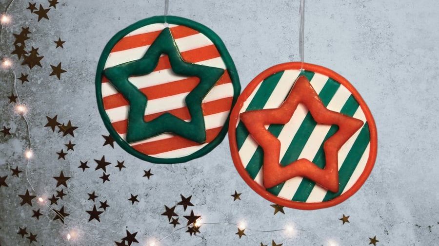 Red & Green Handmade Star Christmas Decorations - Set of 4
