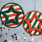 Red & Green Handmade Star Christmas Decorations - Set of 4