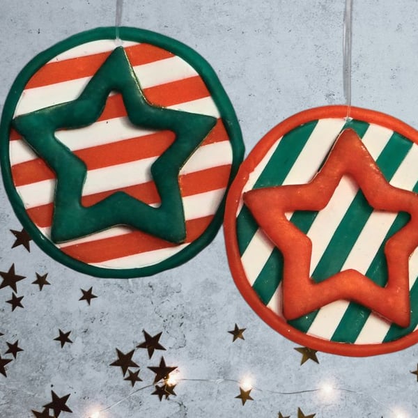 Red & Green Handmade Star Christmas Decorations - Set of 4