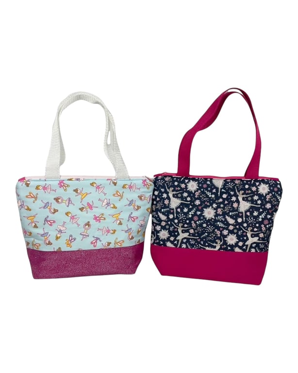 Girls toiletries bag, ballet bag, small tote bag, glittery pink bag, ballerina t