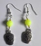 Sugar Skulls & Neon Yellow Bead Dangle Halloween Earrings - Image 1