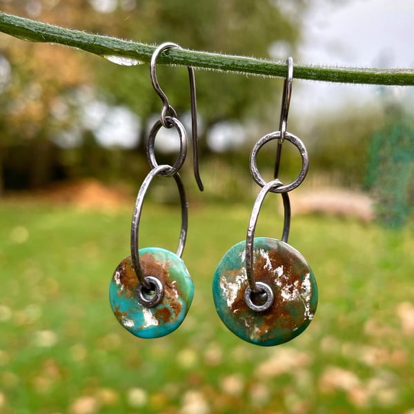 Mismatched turquoise and oxidised silver earrings 