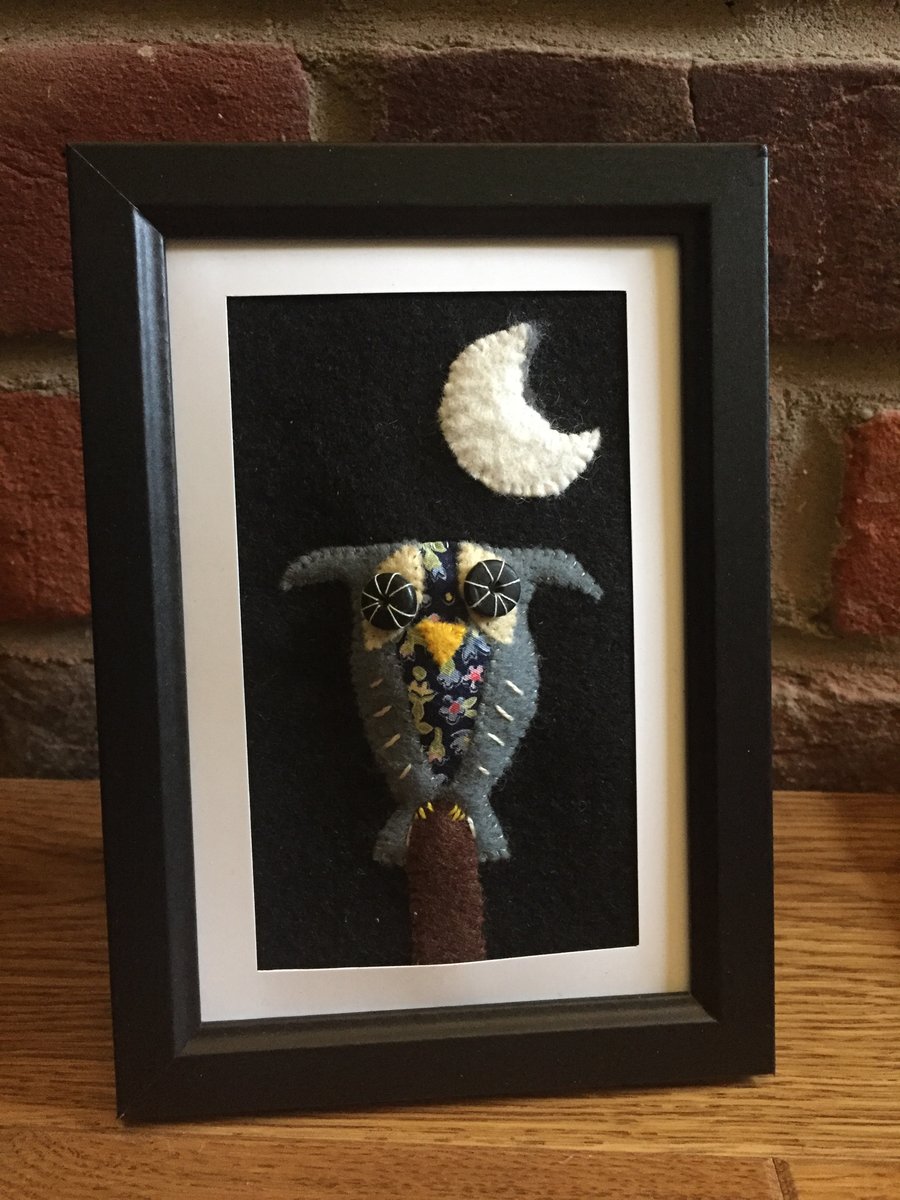 Owl and moon -  felt picture