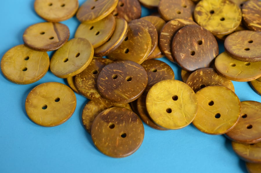 Large Bright and Bold Yellow Coconut Shell Buttons 3pk 30mm