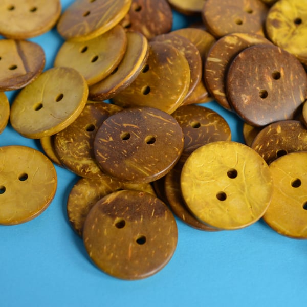 Large Bright and Bold Yellow Coconut Shell Buttons 3pk 30mm