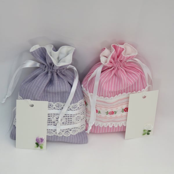 Embellished Drawstring Gift Bags with Gift Tags - gift, storage, small project