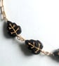 Gold filled chain necklace with black and gold Czech glass  leaf beads - Image 4
