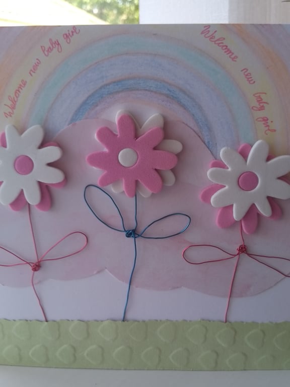 New baby girl personalised rainbow card