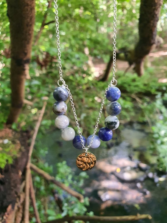 Natural sodalite gemstone 18 inch sterling silver necklace