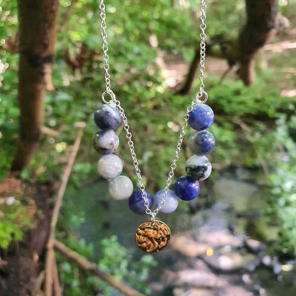 Natural sodalite gemstone 18 inch sterling silver necklace