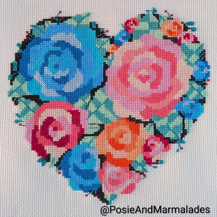 Floral Heart Cross stitch Instant digital Download PDF Pattern chart