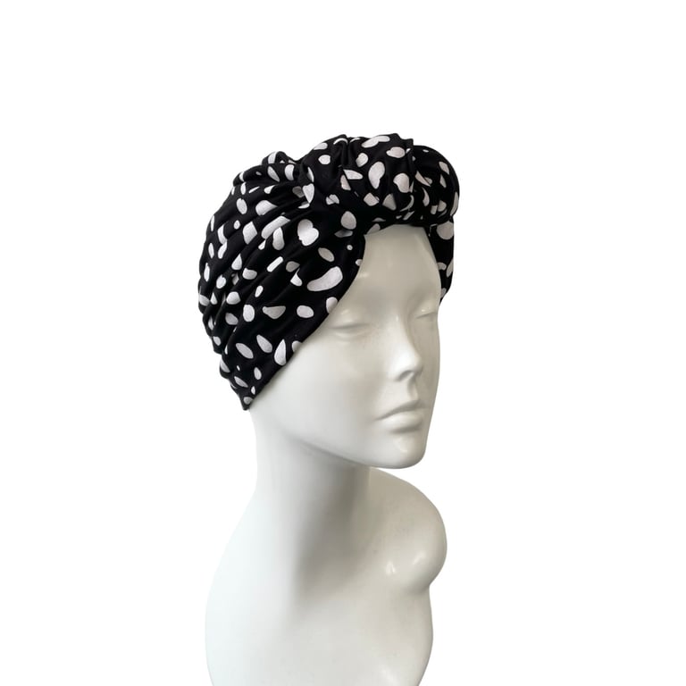 Black spotted pattern front knot turban head wrap hat Cotton fashion turban hat 