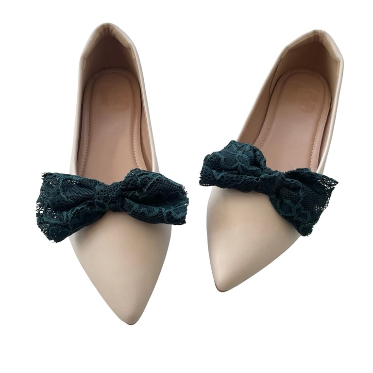 Dark Green Lace Shoe Bow Clips Shoe Decoration Jewellery Shoe Charms Clog Flats 