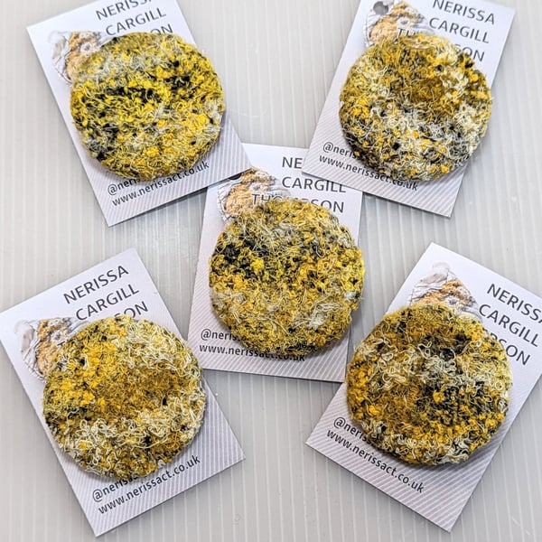 Yellow Abstract Embellished Recycled Textile 50mm Brooches