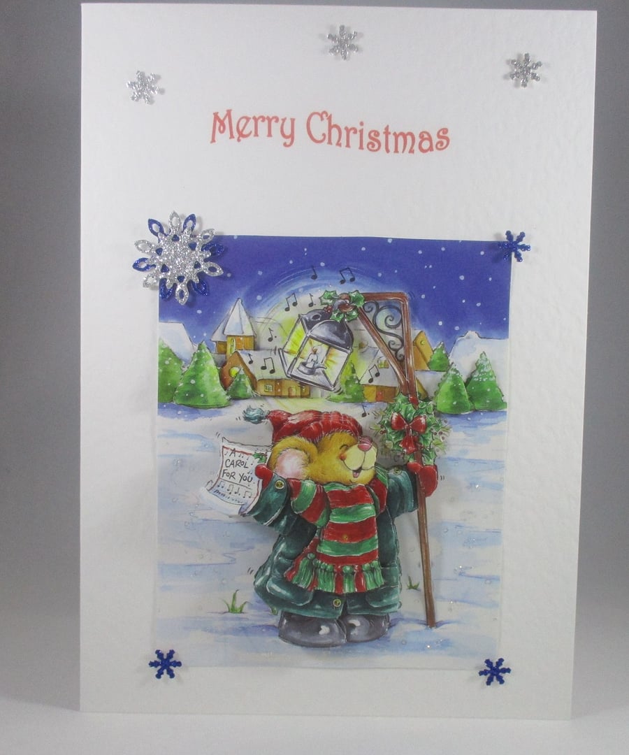 Decoupage,3D Bear Carol Singing Christmas Card,personalise