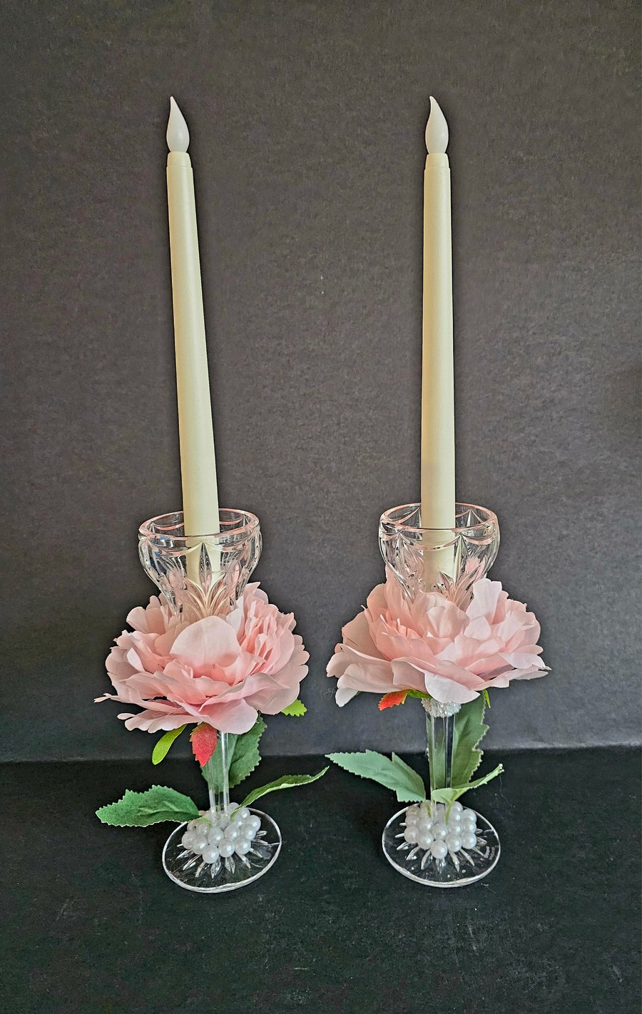 Peony and pearl candle holders