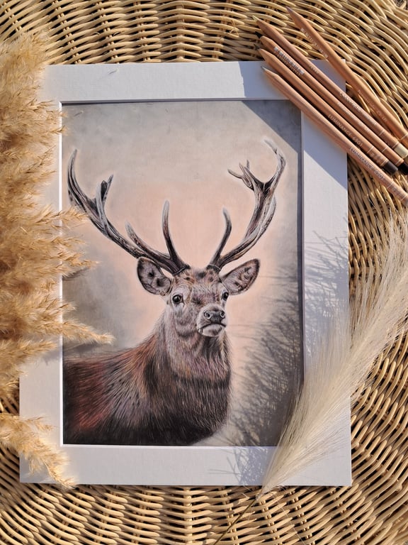 TRADITIONAL Scottish  Stag Drawing Fine Art Print