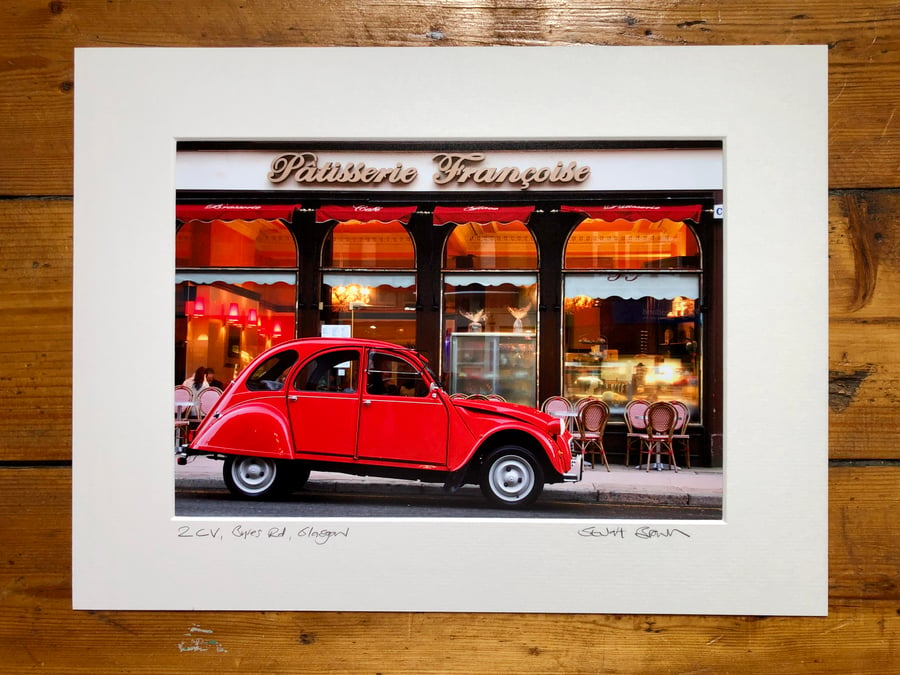 Classic 2CV, Glasgow Signed Mounted Print FREE DELIVERY