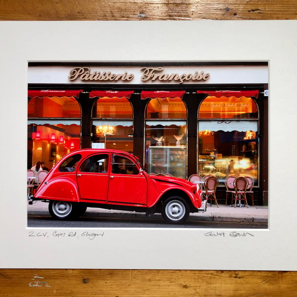 Classic 2CV, Glasgow Signed Mounted Print FREE DELIVERY