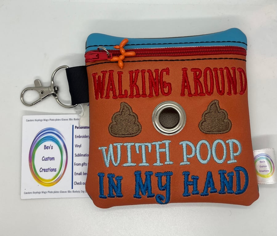 Walking around Embroidered Poo bag dispenser, multi