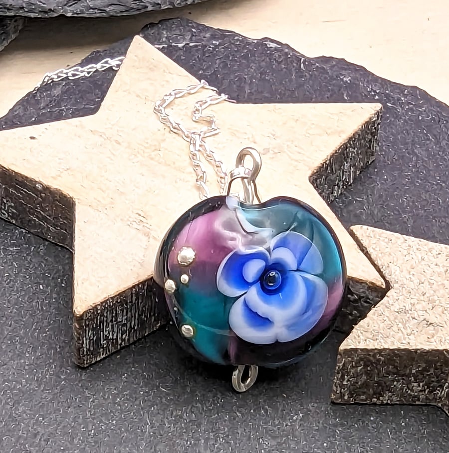 Blue Flower Glass Pendant