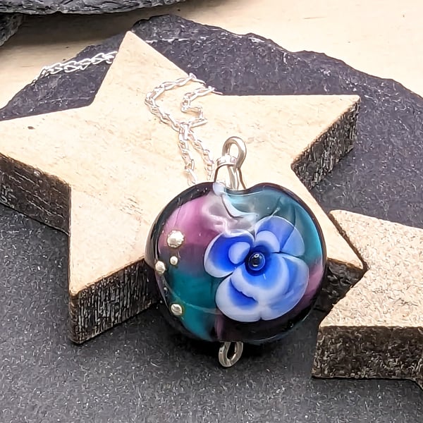 Blue Flower Glass Pendant