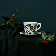 Holly and Ivy Cup and Saucer - Hand Painted