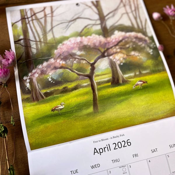 LARGE 2026 Wildlife Art Calendar: wall calendar, nature art, hare art, cat art