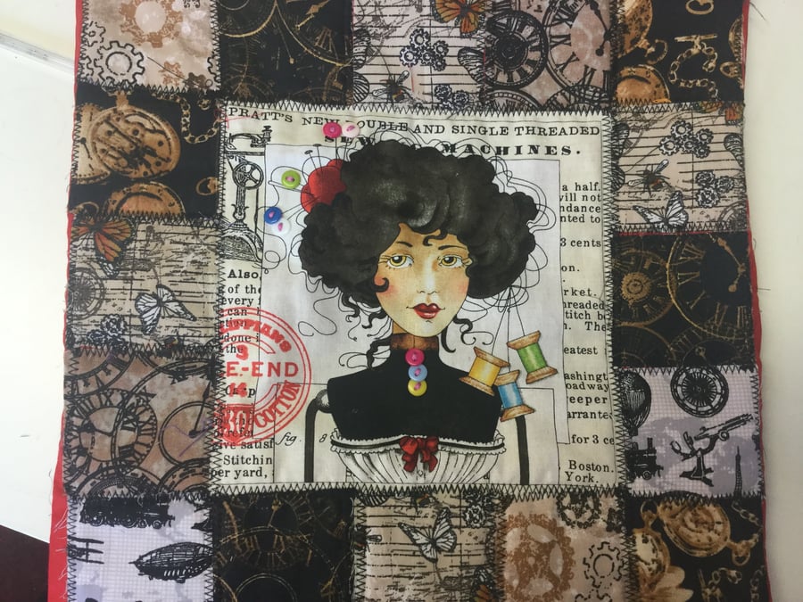 Steam Punk Style Patchwork Cushion Cover - Corset and Cotton Reels