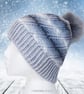 Crochet hat, beanie. Grey and white ombre ladies swirl pom pom hat. Ladies hat. - Image 1
