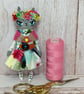 Frida Kahlo inspired Miniature Grey Cat Art Doll