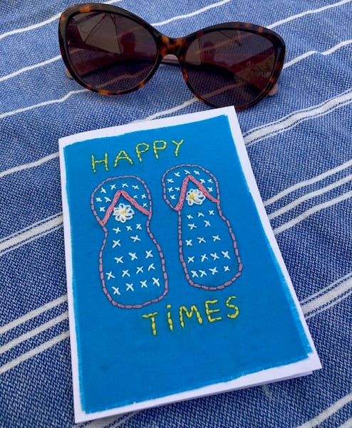 Happy times embroidered card.