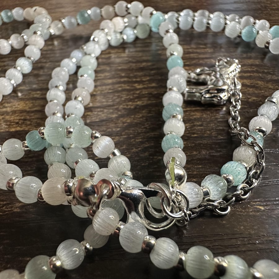 Handmade Necklace & Bracelet Set Celeste Blue Glass Beads Horse High Quality