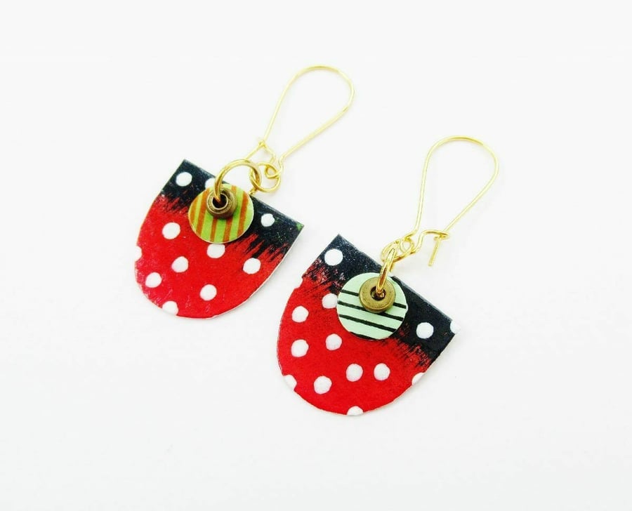 Colourful Earrings Unmatched Spotted White Red Black Non Matching Unique