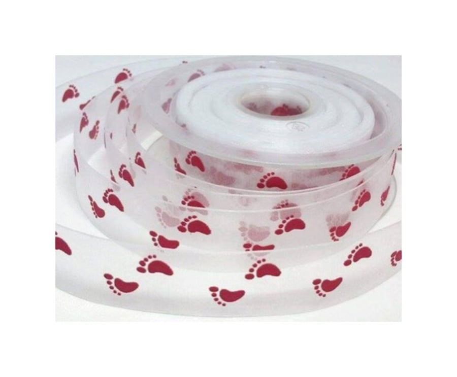 Sheer baby footprint ribbon organza 10mm x 4 Metres 