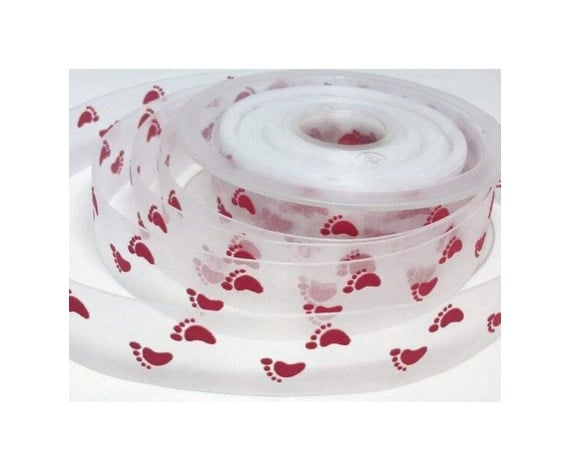 Sheer baby footprint ribbon organza 10mm x 4 Metres 