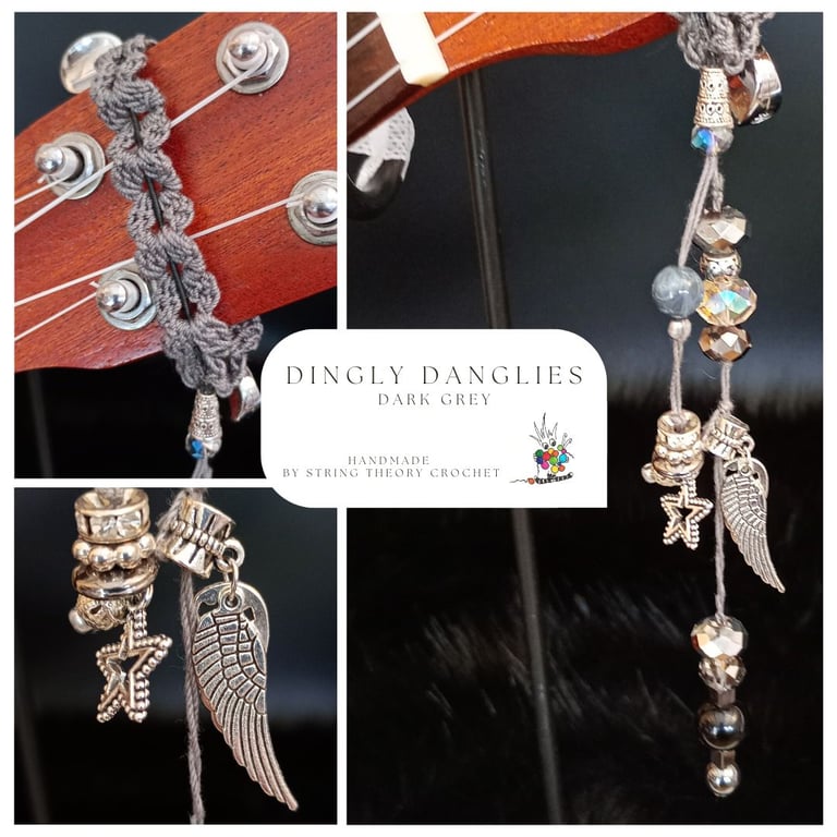 Dark Grey Dingly Dangly   Ukulele Headstock Wrap