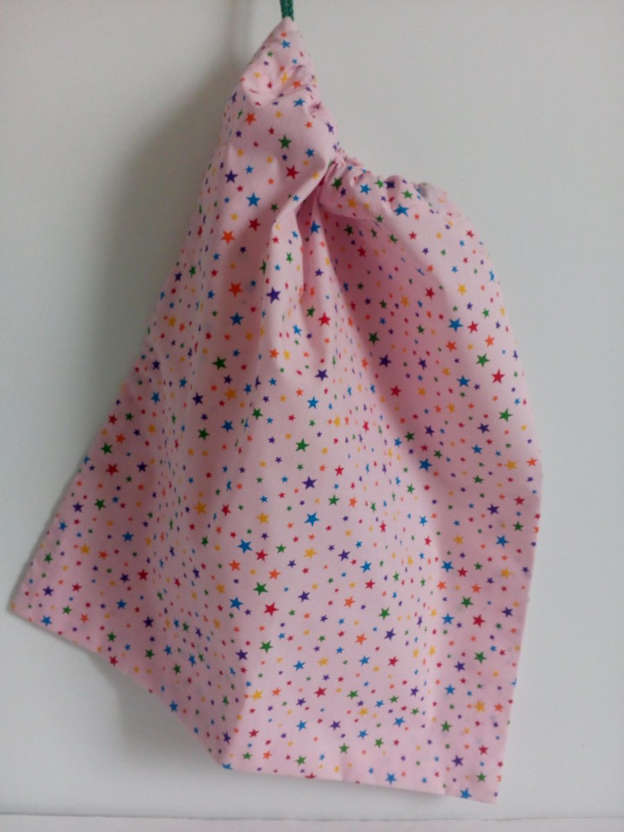 P.E bag, toy storage bag, stars, pink, back to school, drawstring bag for girls