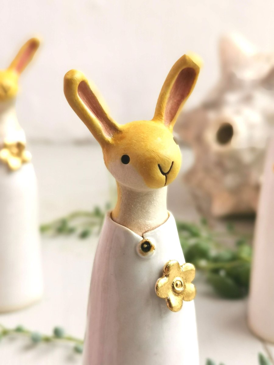 Golden Hare - Hare sculpture - no.3 -white and gold - Mother's day gift