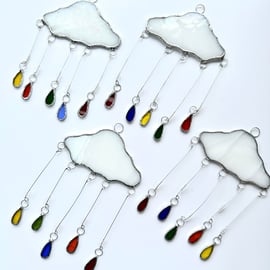 Stained Glass Rain Cloud Suncatcher - Handmade Hanging Window Decoration - Multi