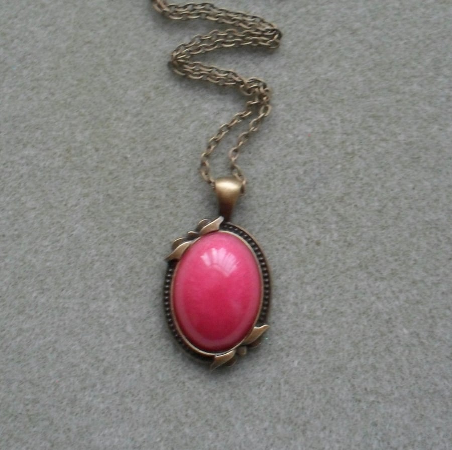 Bright Pink Handmade Resin Pendant Antique Bronze