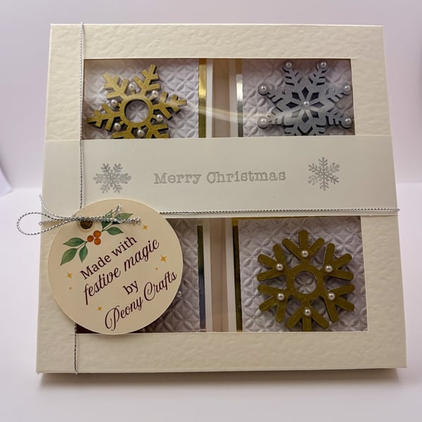 Handmade Luxury Snowflake Mini Christmas Card in Gift Box - Gold & Silver 